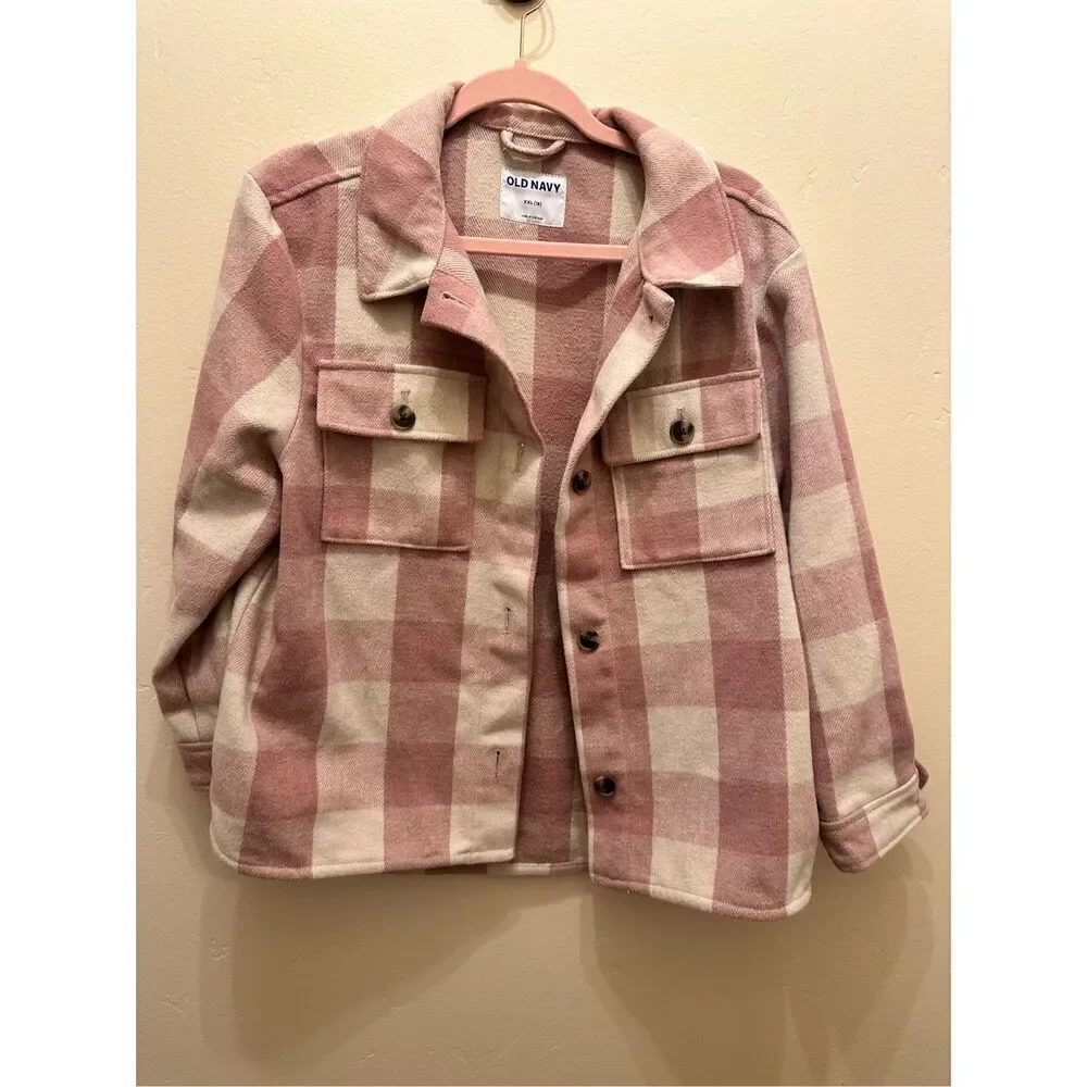 Old Navy Girls Pink Plaid Oversize Shacket Size XXL 18